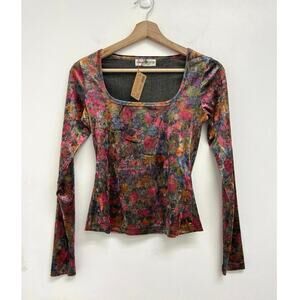 NWT Natural Life Danielle Square Neck Crushed Velvet Top Floral Fairy Boho XS
